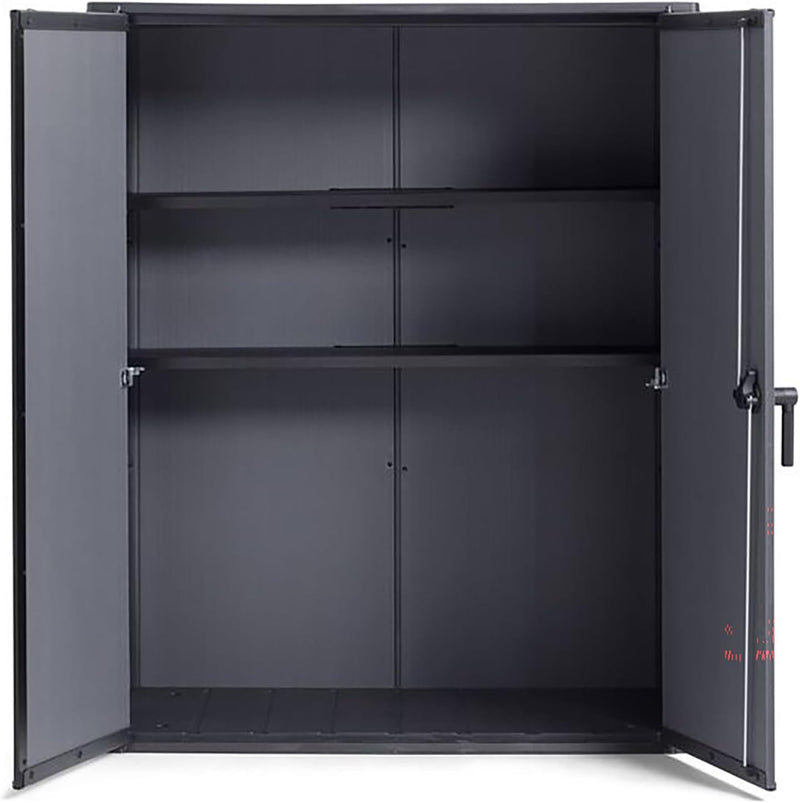 Keter Signature 1400L High Store Outdoor Storage Cabinet – Ashwood Brown | Vertical Shed with Shelves | Weatherproof Resin with Wood-Effect Finish | Lockable Double Doors