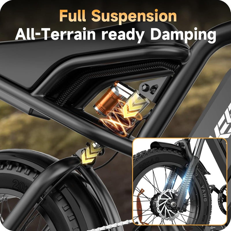 1800Wh Long Range Electric Bike with Fat Tyres, 60V 30Ah Removable Battery, Full Suspension & Hydraulic Brakes