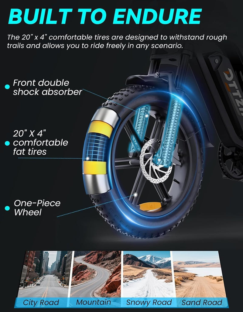 High Power 60V 30Ah Fat Tyre E-Bike, 2500W Brushless Motor, Removable Battery, Full Suspension & Hydraulic Brakes