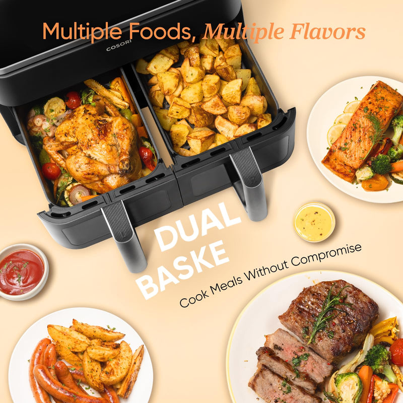 COSORI Dual Air Fryer, 8.5L Family Size, 8-In-1, Air Fry, Roast, Bake, Reheat, Dehydrate, Grill