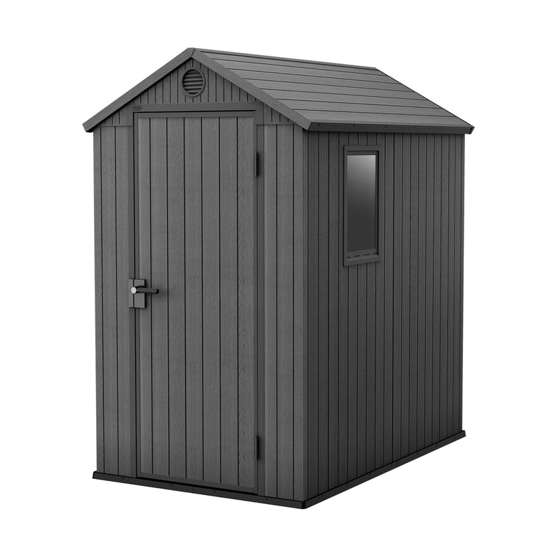Keter Darwin 4x4 Outdoor Storage Shed - Green | Small Resin Garden Tool Shed | Wood-Effect Weatherproof Double-Wall with Skylight & Ventilation