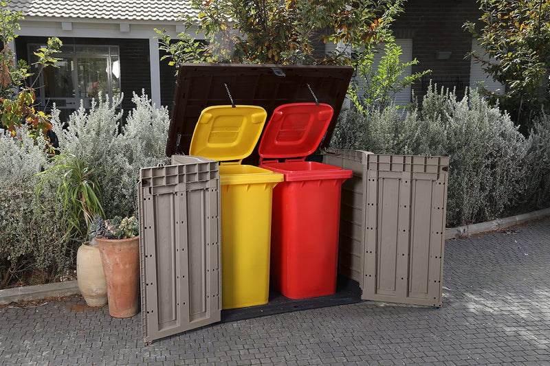 Keter Store-It-Out Pro Outdoor Garden Storage Shed, 1200L, Beige & Brown, with Piston-Assisted Lid