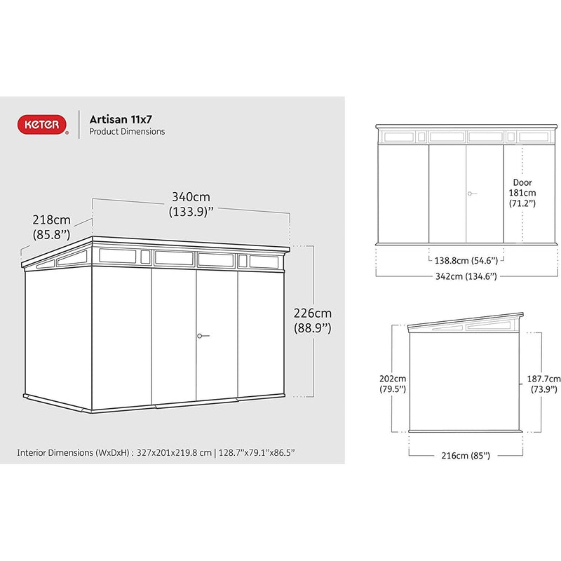11x 7 Artisan Heavy Duty Plastic Pent Shed – Grey