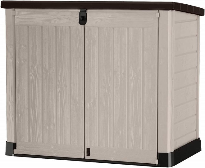 Keter Store-It-Out Pro Outdoor Garden Storage Shed, 1200L, Beige & Brown, with Piston-Assisted Lid