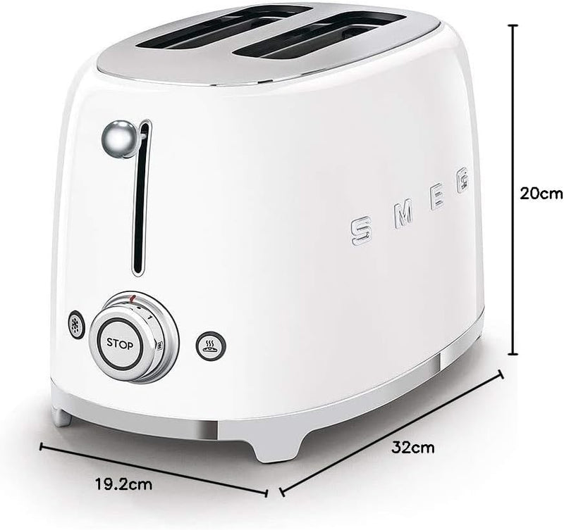 Smeg TSF01WHUK 50's Style Retro 2 Slice Toaster - White