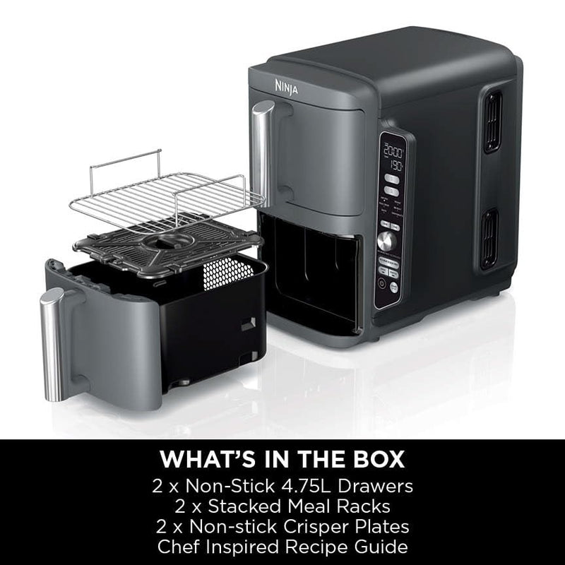 Ninja Double Stack XL 9.5L Air Fryer, 2 Drawers, Grey SL400UK