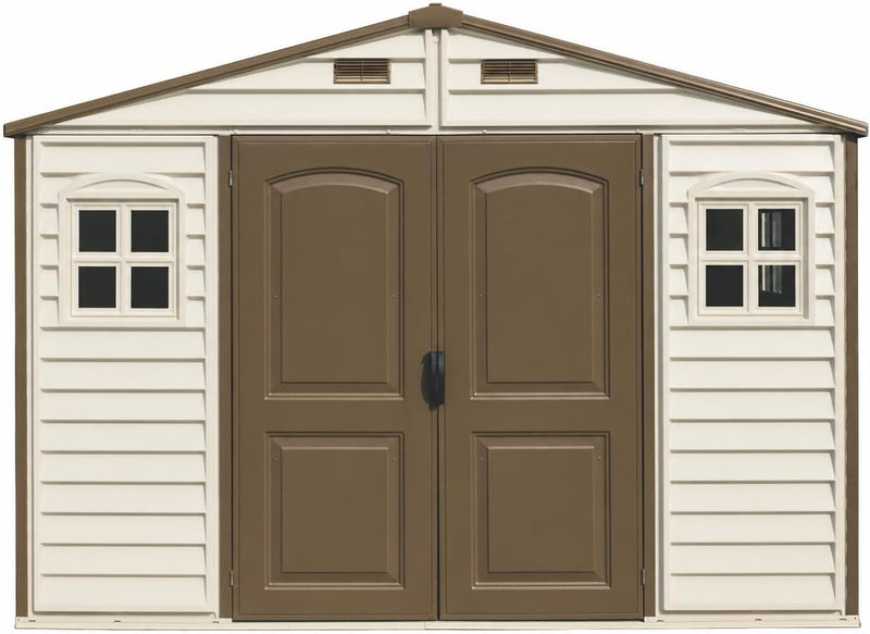 10 x 8 ft Outdoor Plastic Garden Storage Shed with Double Doors, Windows & Metal Foundation Kit