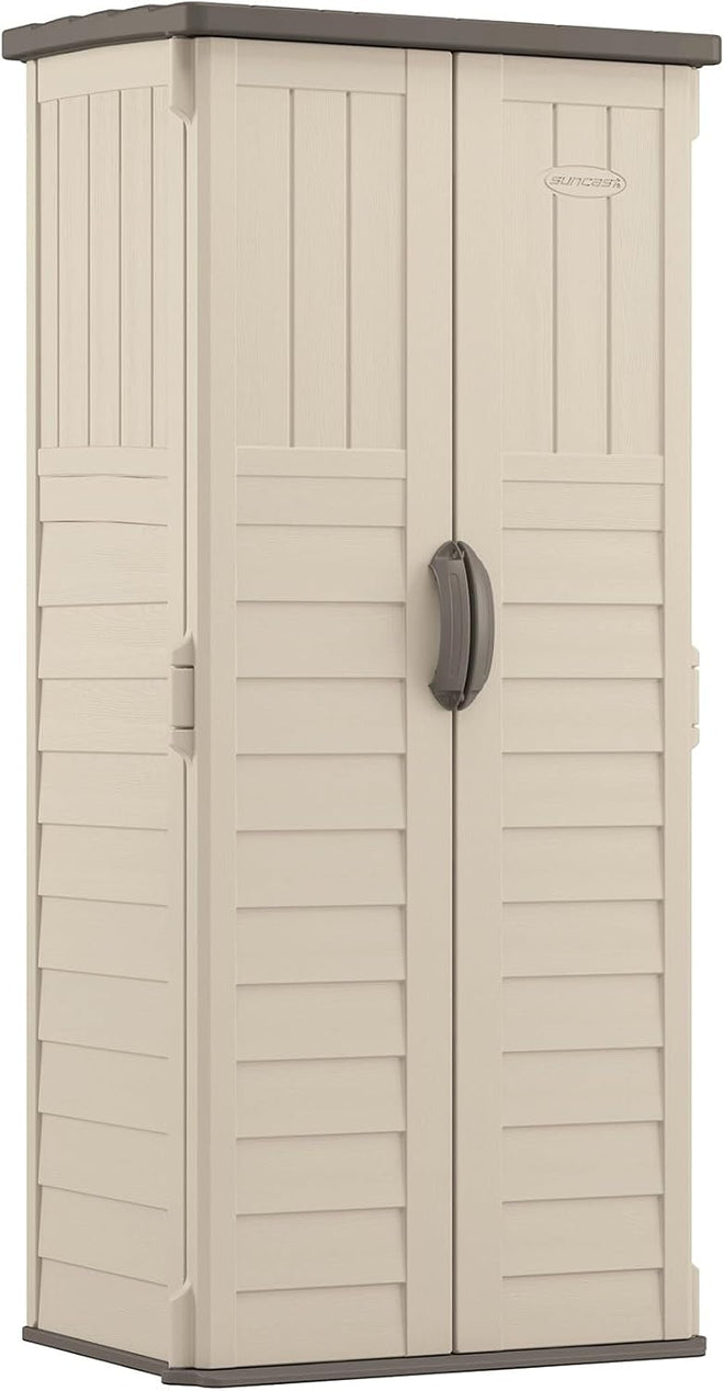 Vertical Outdoor Storage Shed Weather Resistant Resin Garden Tool Cabinet