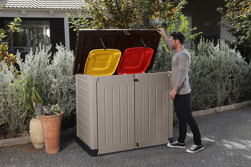 Keter Store-It-Out Pro Outdoor Garden Storage Shed, 1200L, Beige & Brown, with Piston-Assisted Lid