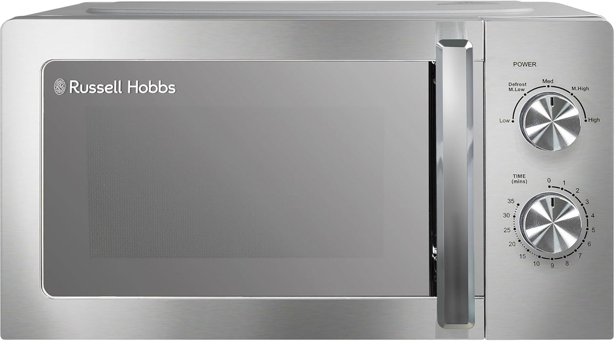 Russell Hobbs Stainless Steel Microwave 20 Litre 800W Solo Manual with 5 Power Levels, Defrost Function & Easy Clean, 35 Minute Timer, RHMM827SS
