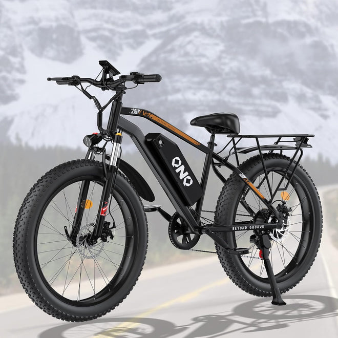 26-Inch Electric Mountain Bike with Fat Tyres, 48V 15Ah Battery, 1500W Peak Motor, Front Suspension & 7-Speed