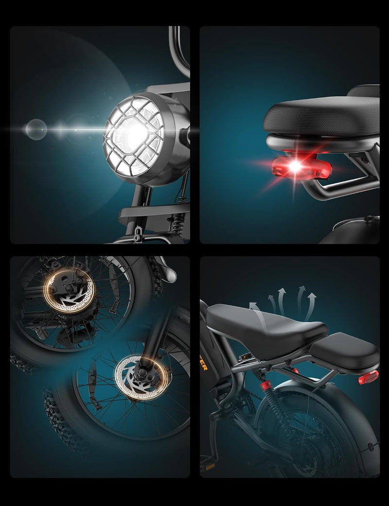 48V 20Ah 960Wh Fat Tyre E-Bike for Adults, 250W Brushless Motor, Removable Battery, Dual Suspension & 7-Speed