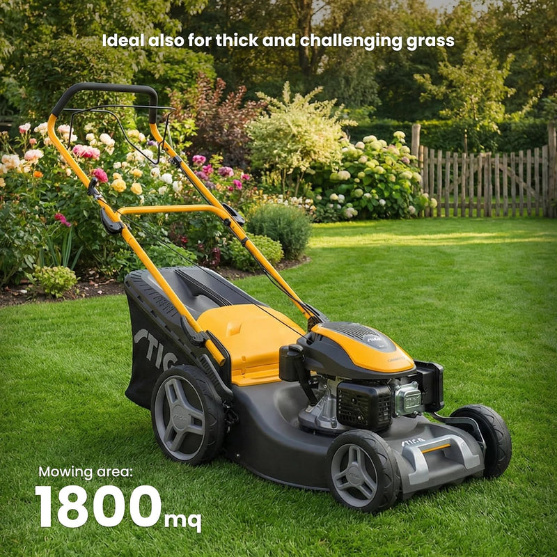 STIGA Combi 53 S Petrol Lawn Mower – Self-Propelled, 166cc Engine, 51cm Cutting Width, 3-in-1: Collection, Mulching & Rear Discharge, 60L Grass Collector, Yellow