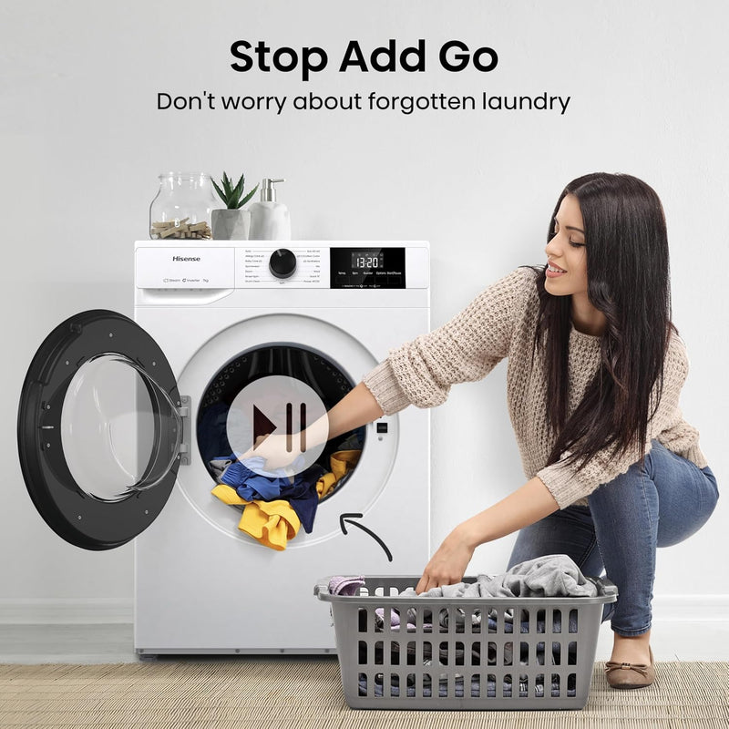Hisense WF1G7021BW Freestanding 7 KG-Front Load Durable Inverter Washing Machine, Steam Wash-Quick Wash-15 Washing Programs-1200 RPM-White-Energy Rating B [Energy Class B]