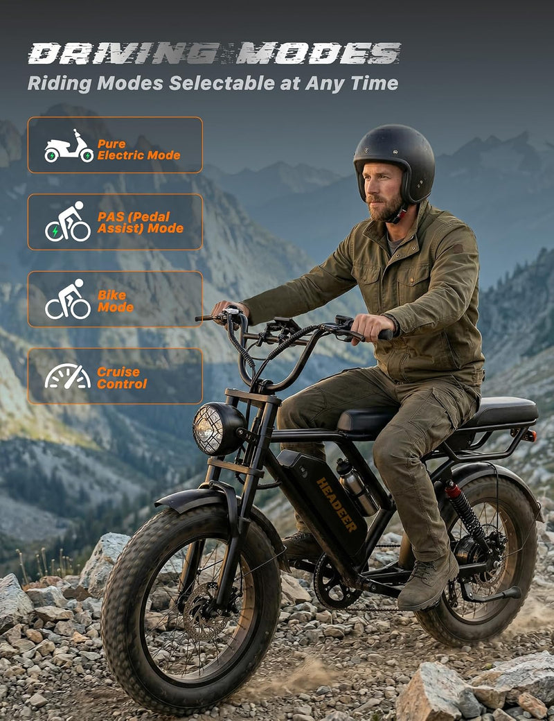 48V 20Ah 960Wh Fat Tyre E-Bike for Adults, 250W Brushless Motor, Removable Battery, Dual Suspension & 7-Speed