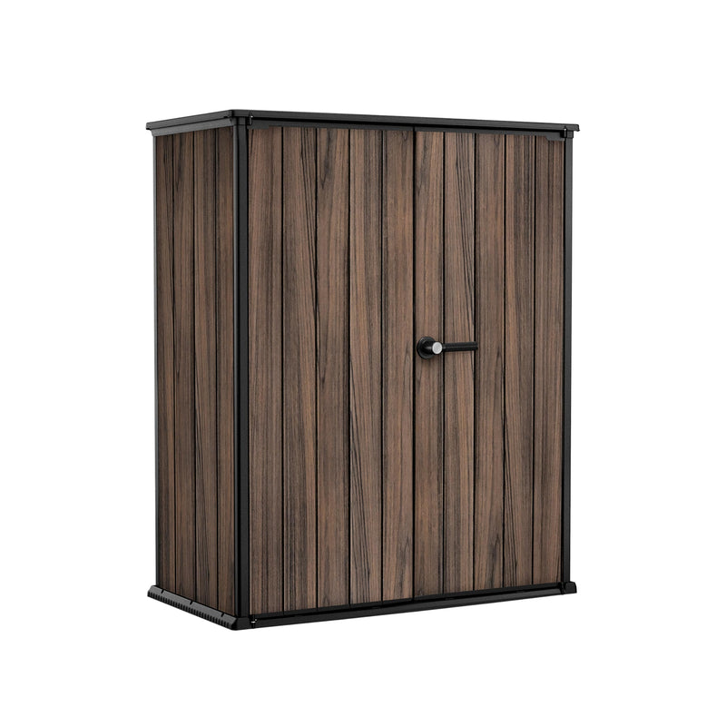Keter Signature 1400L High Store Outdoor Storage Cabinet – Ashwood Brown | Vertical Shed with Shelves | Weatherproof Resin with Wood-Effect Finish | Lockable Double Doors