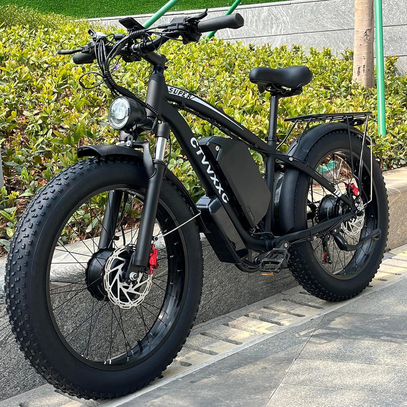 Electric Bicycle with Dual Motor Assist, Removable 52V Battery, 7-Speed Gears, 24-Inch Fat Tires