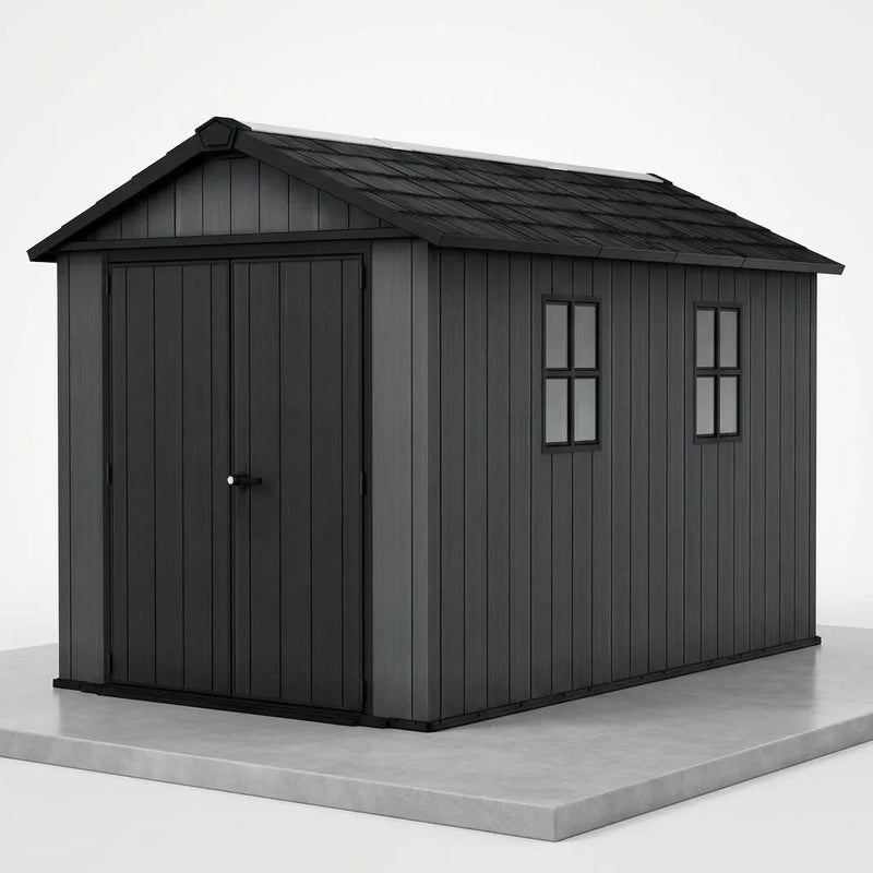 Newton 11’x7.5’ Plus Side Entry Plastic Shed Graphite