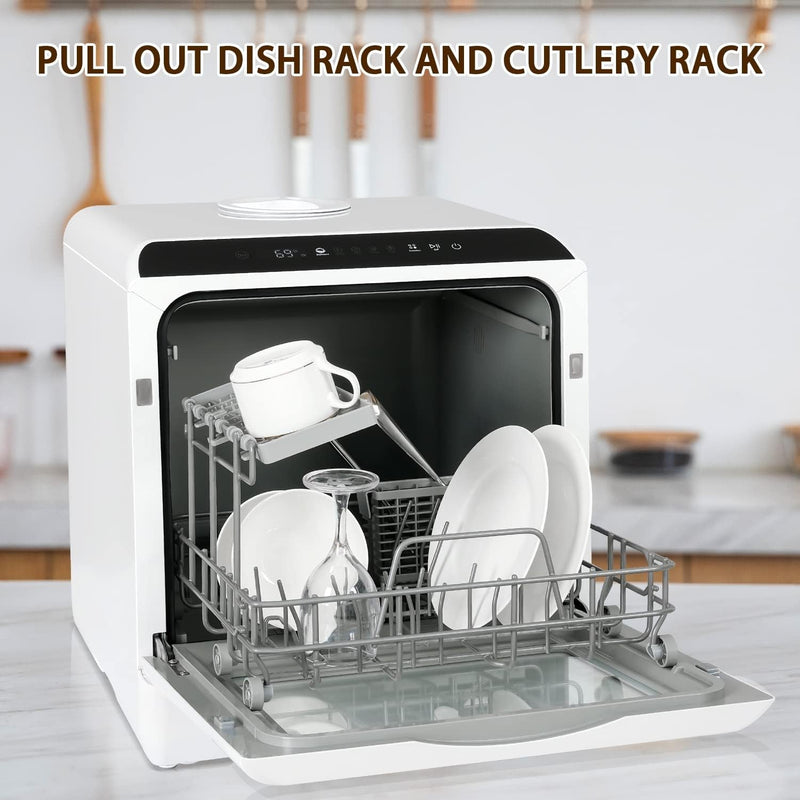eklipt Table Top Dishwasher – Mini Countertop, 6 Programs, Built-In 5L Water Tank, Touch Control & Drying Cycle